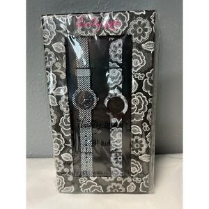 Thirty-One‎ Kids Watch Set Interchangeable Bands Black White Botanical Lace